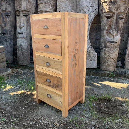 Tall Recycled Wood Chest of Drawers - 5 Drawers