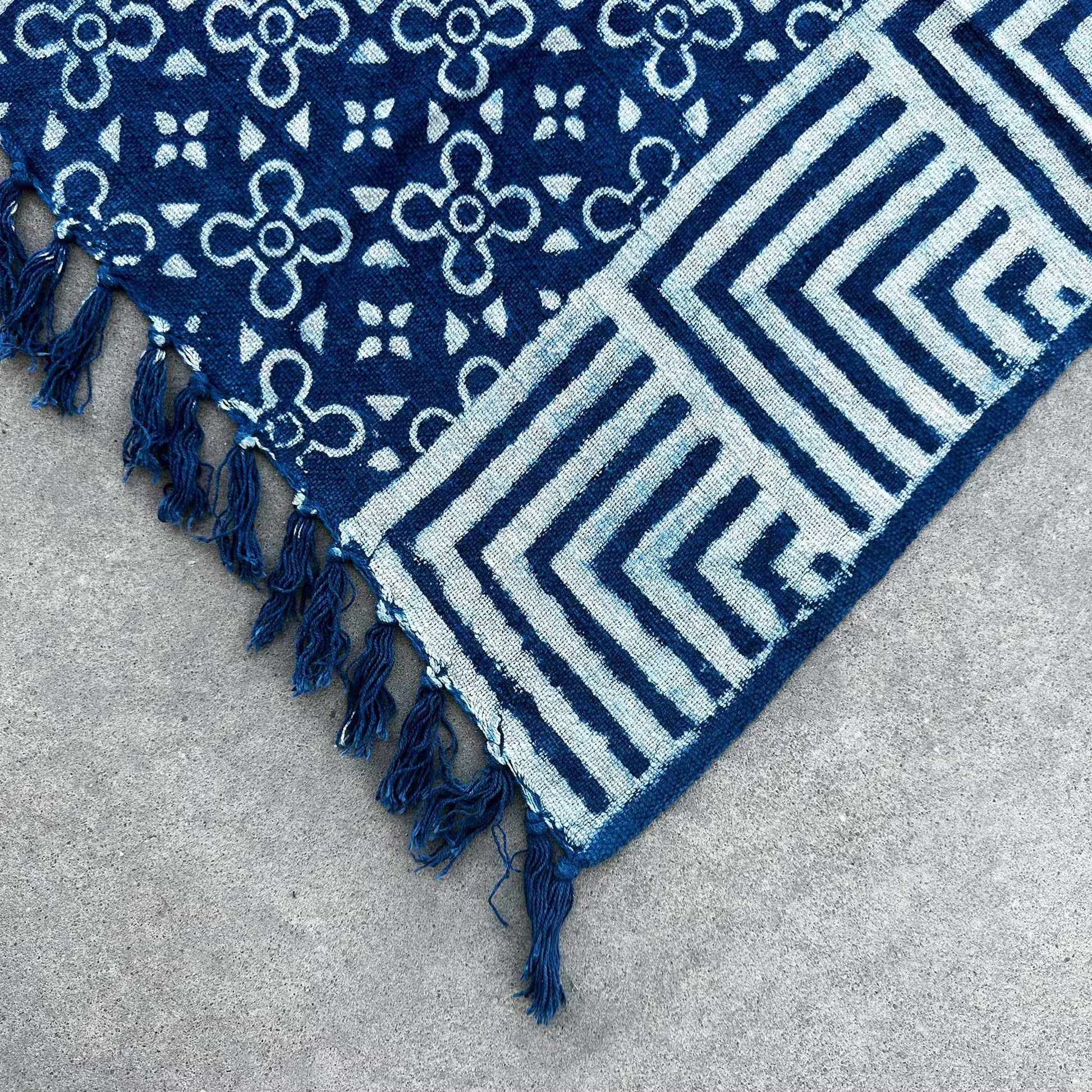 Handmade Indigo Throw: Kasba Tiles Pattern - 170x120cm