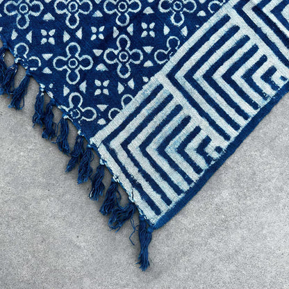 Handmade Indigo Throw: Kasba Tiles Pattern - 170x120cm
