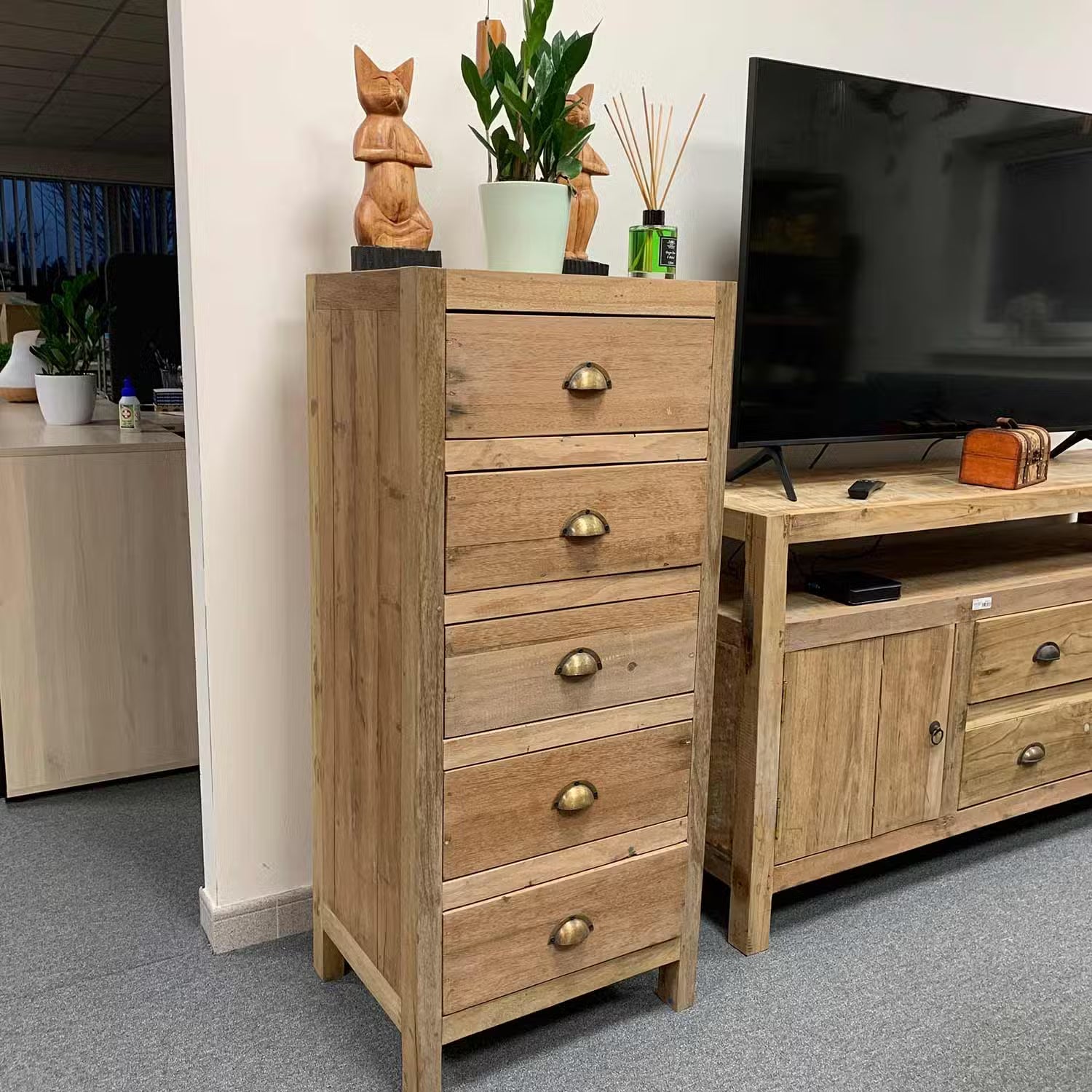 Tall Recycled Wood Chest of Drawers - 5 Drawers