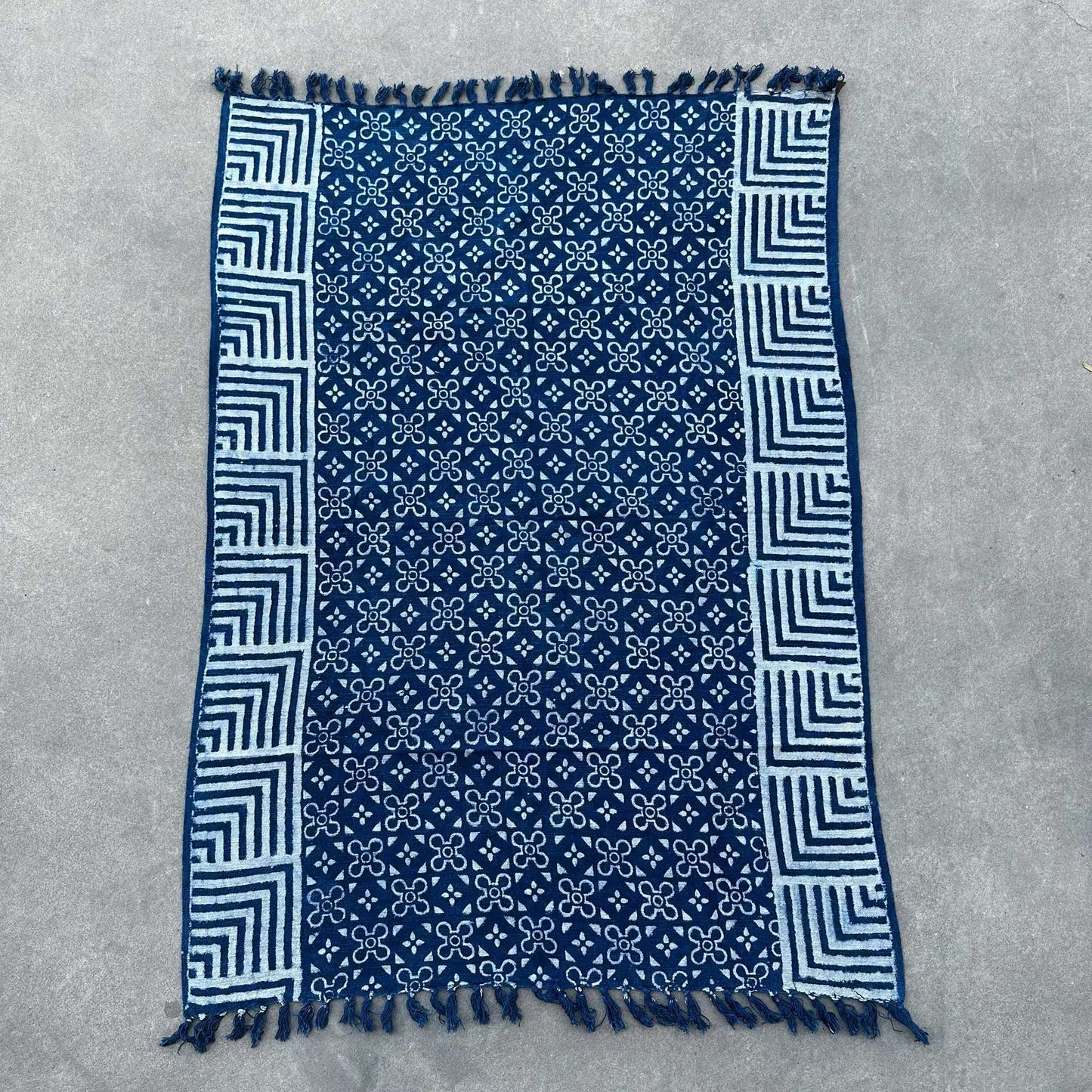 Handmade Indigo Throw: Kasba Tiles Pattern - 170x120cm
