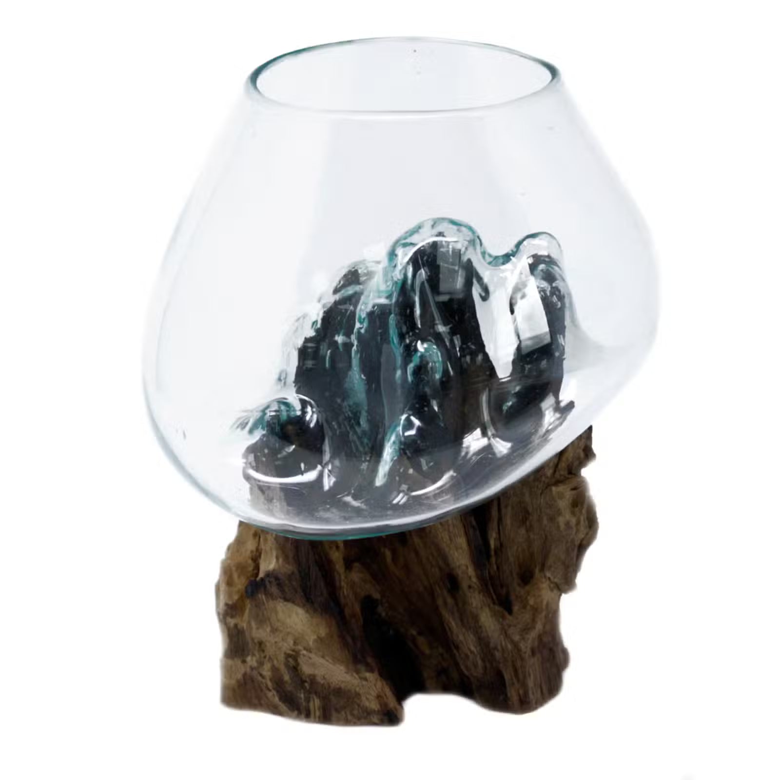 Hand-Blown Glass Bowl: Natural Gamal Wood Stand
