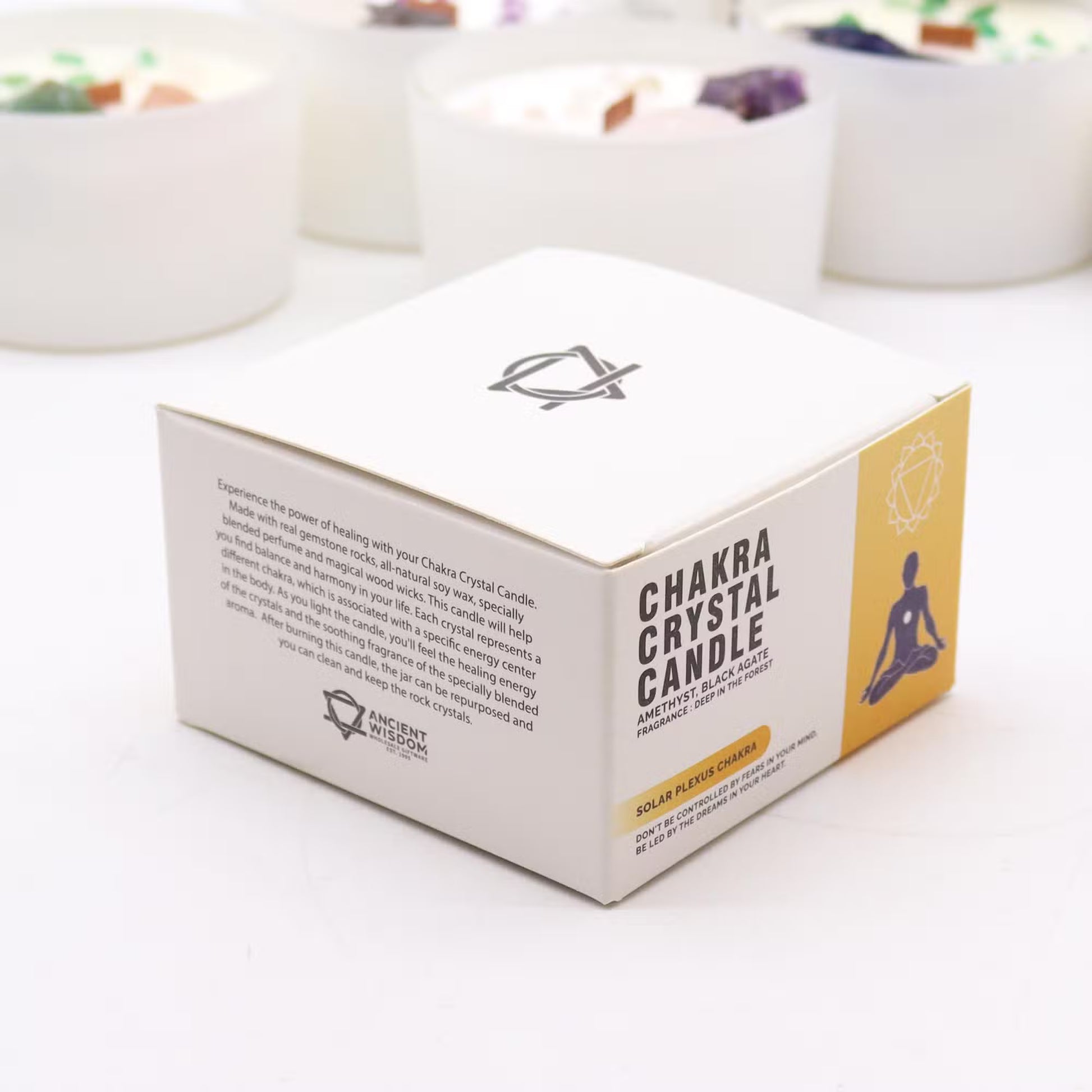 Solar Plexus Chakra Crystal Candle - Amethyst & Black Agate Crystals