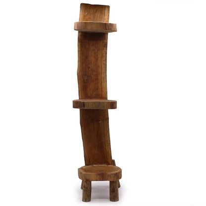 Handmade Teak Log Stand: Rustic 3-Shelf Display