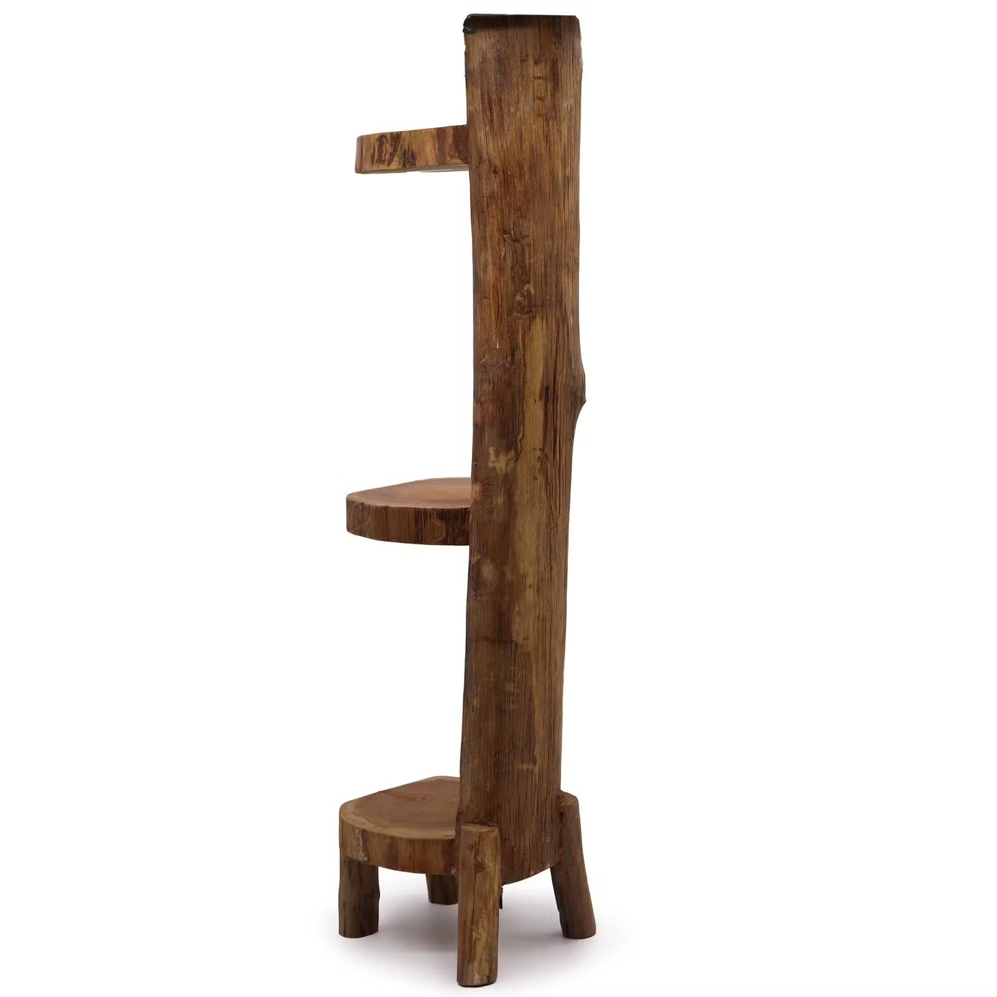 Handmade Teak Log Stand: Rustic 3-Shelf Display