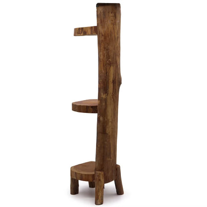 Handmade Teak Log Stand: Rustic 3-Shelf Display