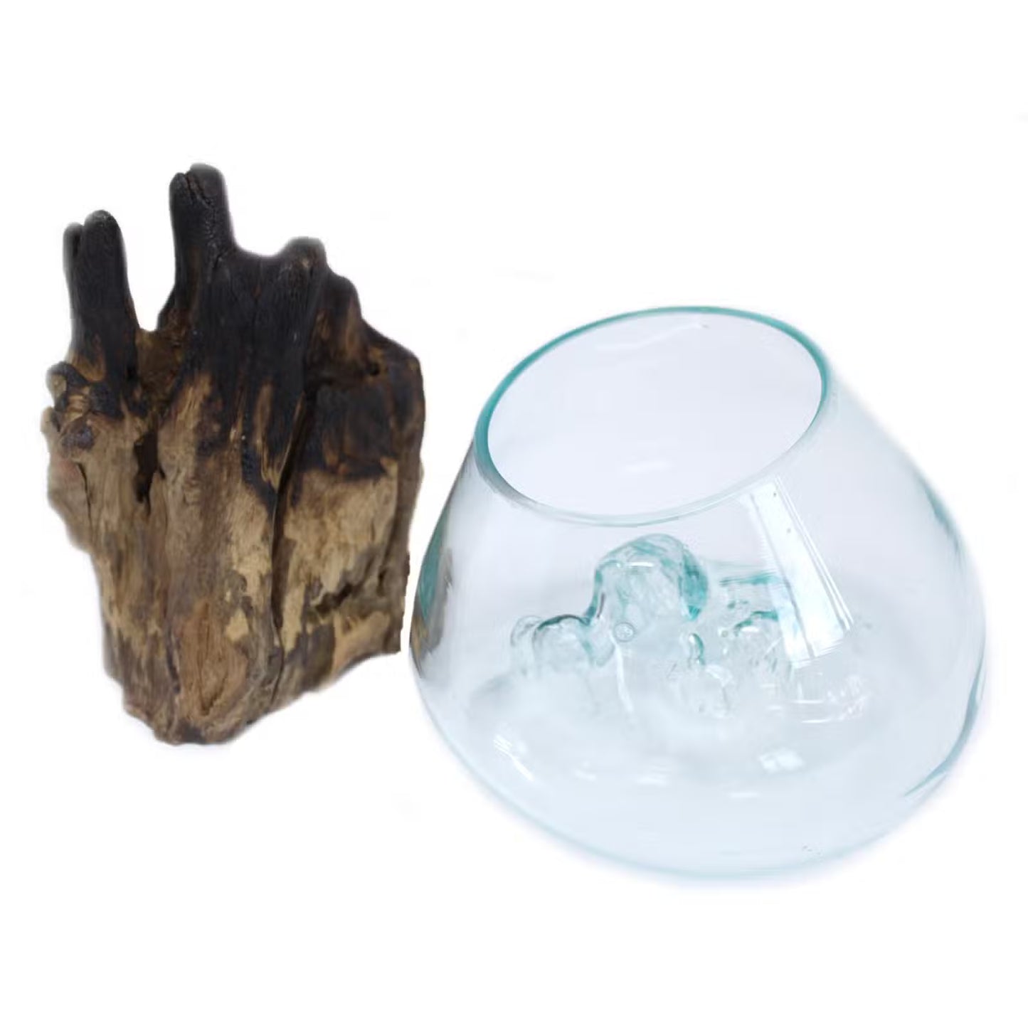 Hand-Blown Glass Bowl: Natural Gamal Wood Stand