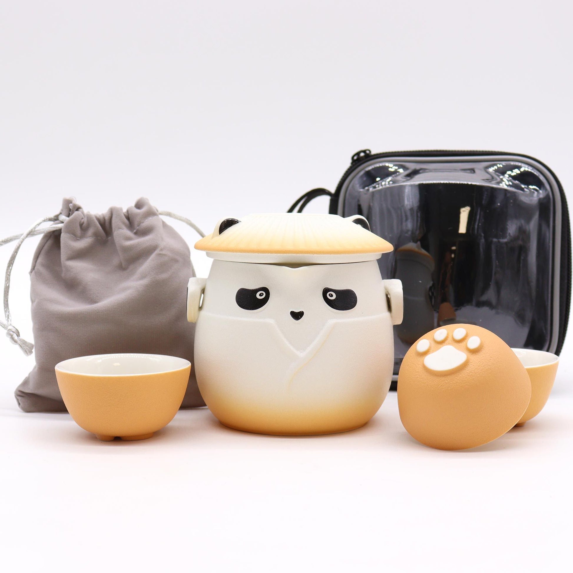 Orange Panda Teapot Set: Travel-Friendly Tea - 3 Cups
