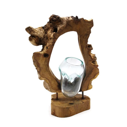 Molten Glass Art Vase: Recycled Glass & Wood