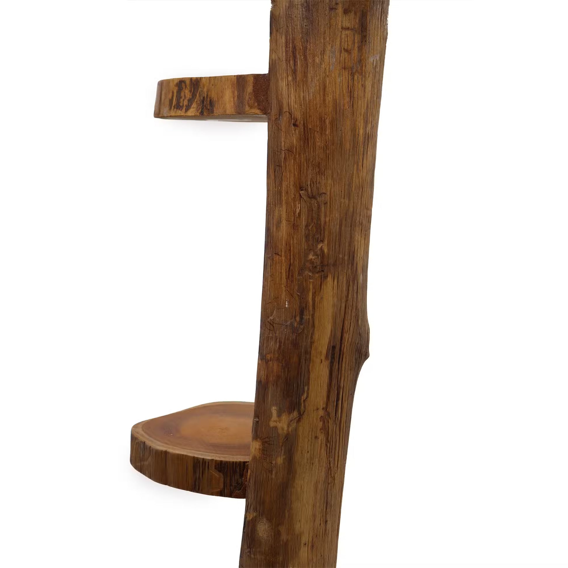 Handmade Teak Log Stand: Rustic 3-Shelf Display