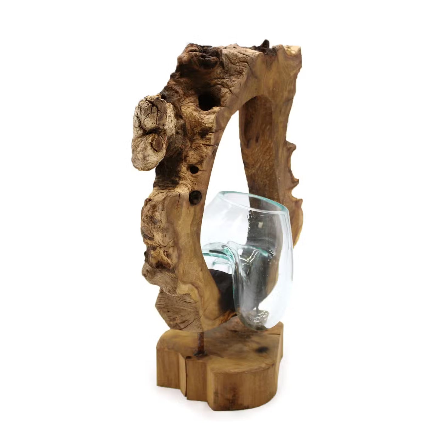 Molten Glass Art Vase: Recycled Glass & Wood