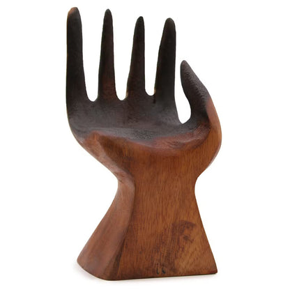 Carved Wooden Hand with Molten Glass Bowl