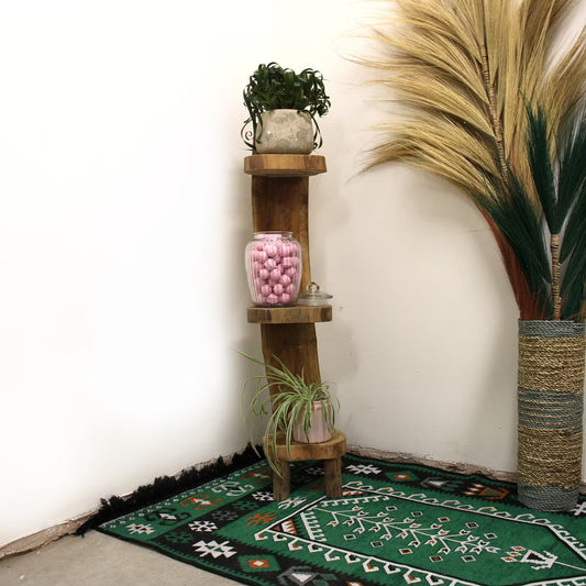 Handmade Teak Log Stand: Rustic 3-Shelf Display