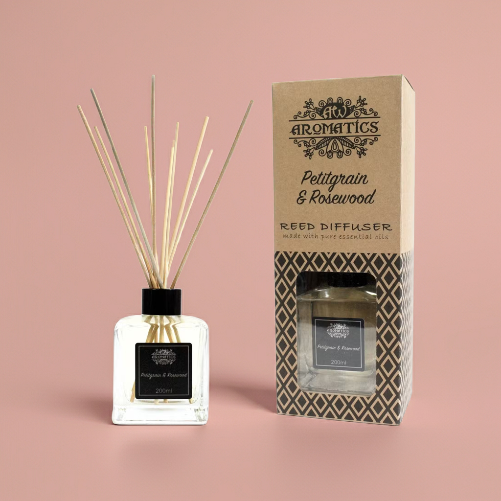 Essential Oil Reed Diffuser: Petitgrain & Rosewood - 200ml