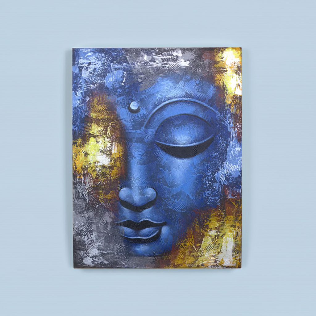 Blue Buddha Abstract Painting: Hand-Painted Serenity - 80x60cm