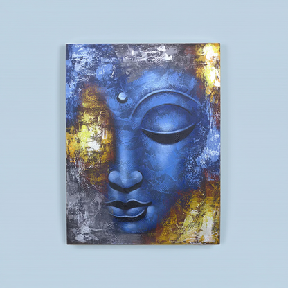 Blue Buddha Abstract Painting: Hand-Painted Serenity - 80x60cm