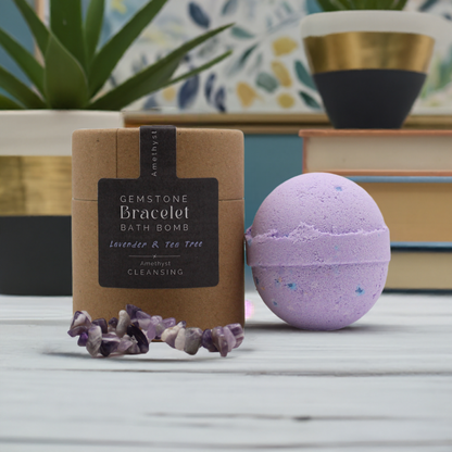 Lavender & Tea Tree Bath Bomb With Amethyst Gem Bracelet - 140g