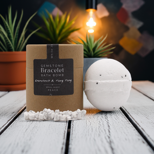 Grapefruit & Ylang Ylang Bath Bomb With White Jasper Gemstone Bracelet - 140g - Bath & Soak