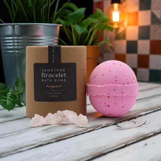 Bergamot Bath Bomb With Rose Quartz Gemstone Bracelet - 140g - Bath & Soak