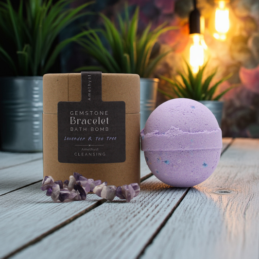 Lavender & Tea Tree Bath Bomb With Amethyst Gemstone Bracelet - 140g - Bath & Soak