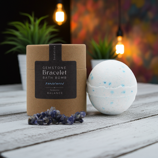 Sandalwood Bath Bomb With Sodalite Gemstone Bracelet - 140g - Bath & Soak