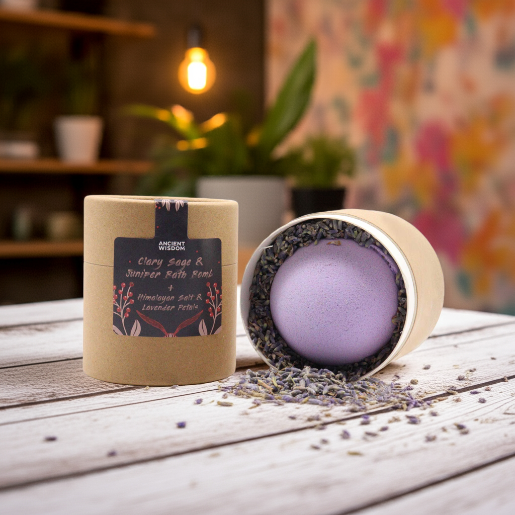 Clary Sage & Juniper Bath Bomb With Aromatherapy Bath Salts - Bath & Soak