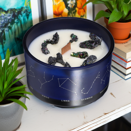 Sagittarius Zodiac Crystal Candle With Amethyst, Sodalite & Black Obsidian Gemstone Bracelet - Bath & Soak