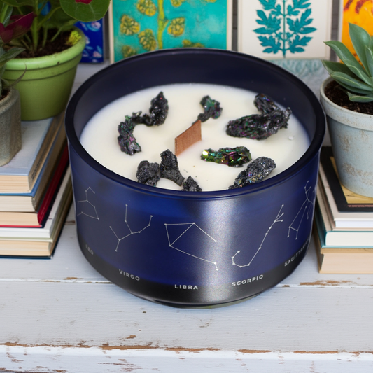 Capricorn Zodiac Crystal Candle With Amethyst & Smoky Quartz Gemstone Bracelet - Bath & Soak
