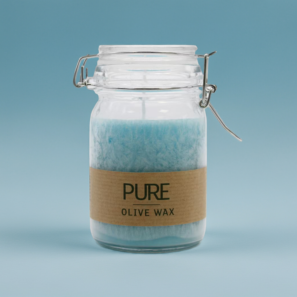 Fragrance Free Pure Olive Wax Candle - Turquoise