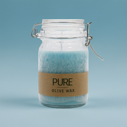 Fragrance Free Pure Olive Wax Candle - Turquoise