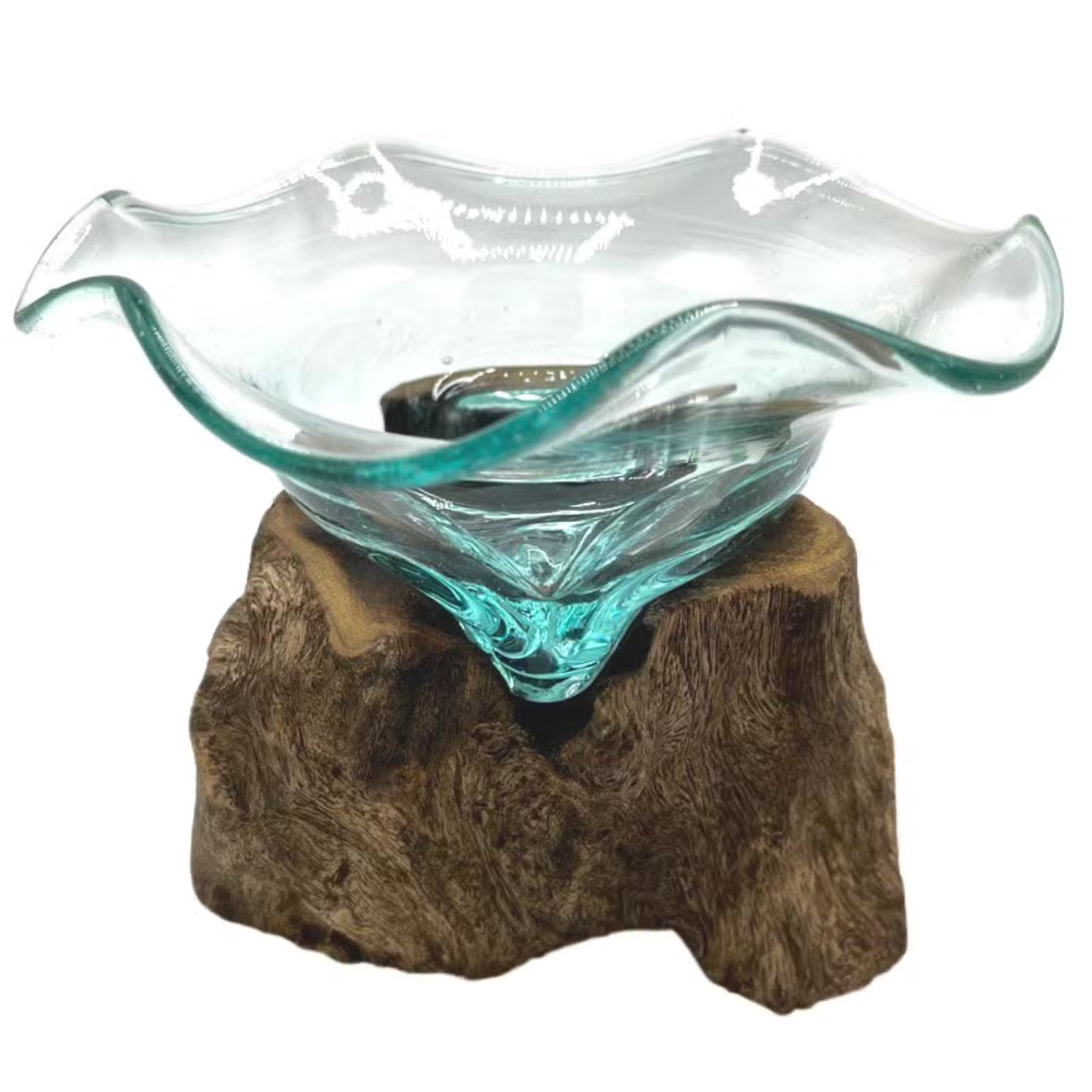 Hand-Blown Recycled Glass Sweet Bowl on Gamal Wood Stand