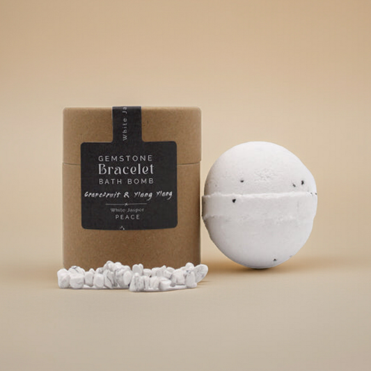 Grapefruit & Ylang Ylang Bath Bomb: White Jasper Gemstone Bracelet - 140g