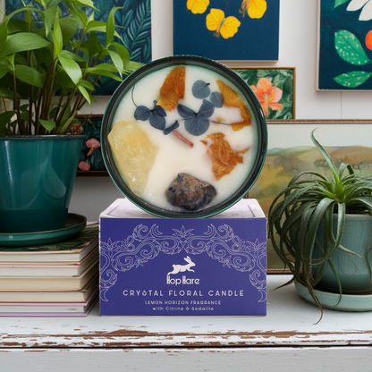 Lemon Fragrance Magic Flower Candle - Citrine & Sodalite Crystals - Bath & Soak