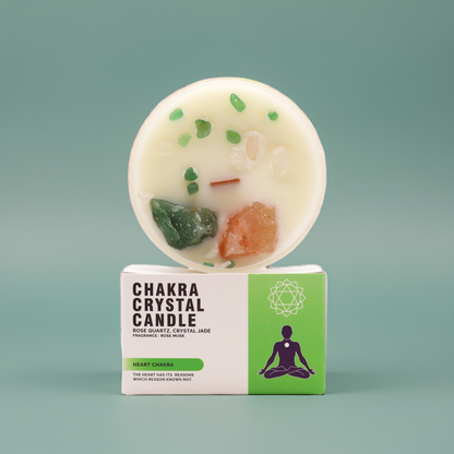 Heart Chakra Crystal Candle - Rose Quartz & Crystal Jade Crystals