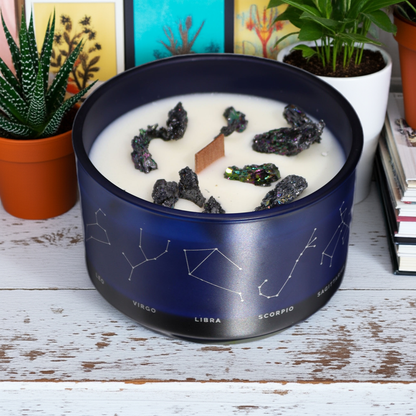 Aquarious Zodiac Crystal Candle With Amethyst, Lapis Lazuli & Hematite Gemstone Bracelet - Bath & Soak