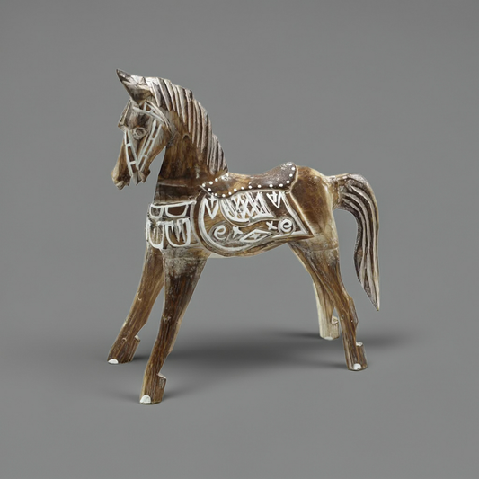 Large Whitewash Horse: Hand-Carved Albasia Wood - 32cm