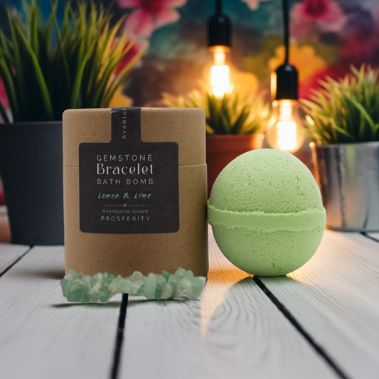 Lemon & Lime Bath Bomb With Green Aventurine Gemstone Bracelet - 140g