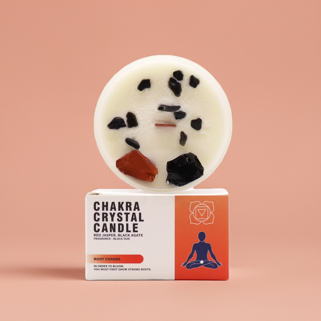 Root Chakra Crystal Candle - Red Jasper & Black Agate Crystals