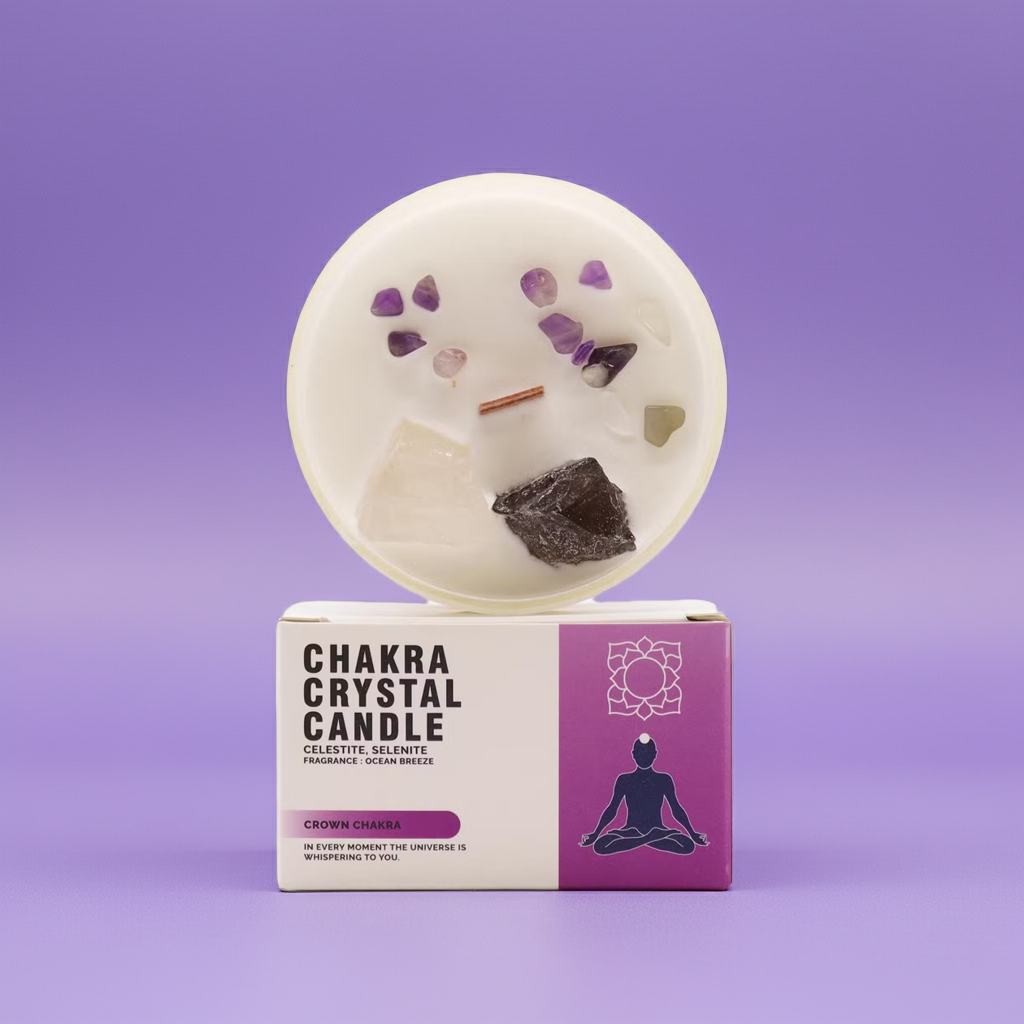 Crown Chakra Crystal Candle - Celestite & Selenite Crystals