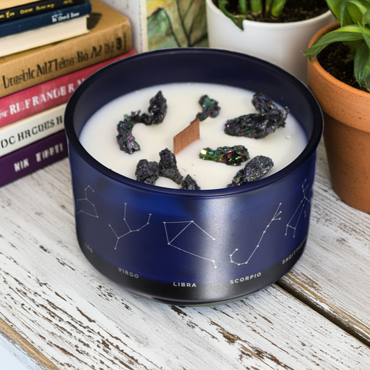 Aries Zodiac Crystal Candle With Red Jasper, Bloodstone & Hematite Gemstone Bracelet - Bath & Soak