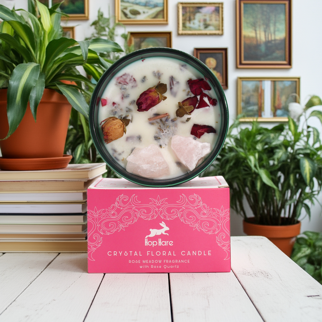 Rose Fragrance Magic Flower Candle - Rose Quartz Crystals - Bath & Soak