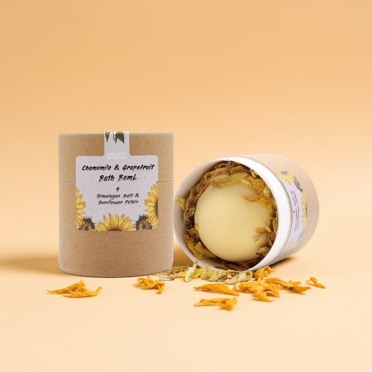 Chamomile & Grapefruit Bath Bomb: Bath Salts + Sunflower Petals