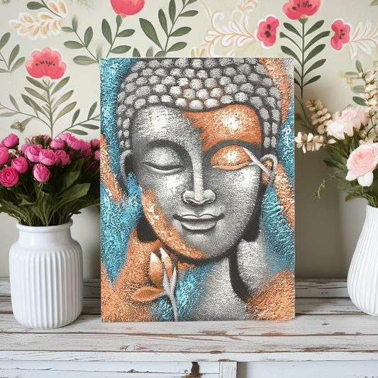 Buddha Wall Art: Serene Silver & Rose Gold - 75x55cm