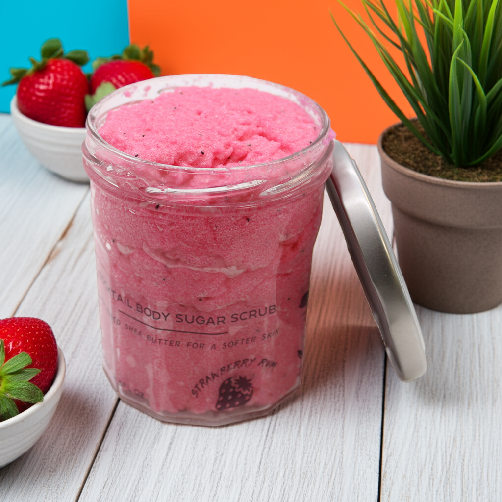 Strawberry Rum Sugar Body Scrub: Exfoliating & Skin Softening - 300g