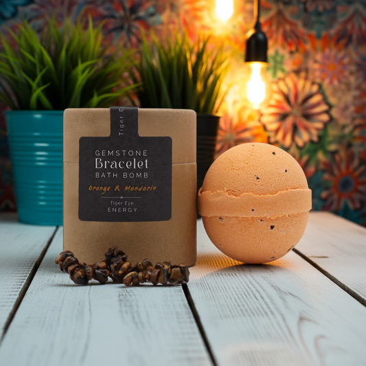 Orange & Mandarin Bath Bomb With Tiger Eye Gemstone Bracelet - 140g