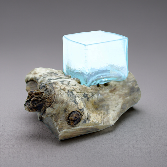 Hand-blown Crackled Glass Tank on Gamal Wood