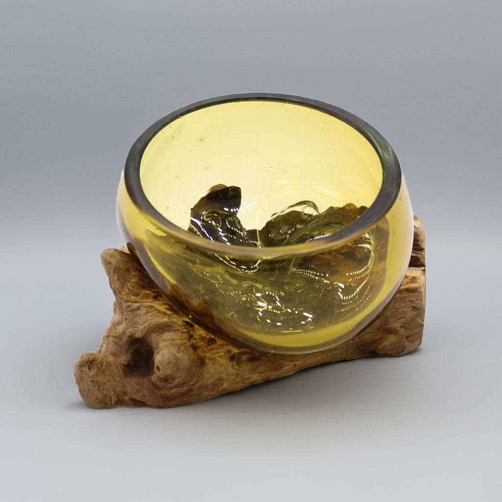 Recycled Yellow Glass Bowl & Gamal Wood Stand