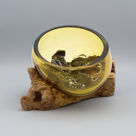 Recycled Yellow Glass Bowl & Gamal Wood Stand