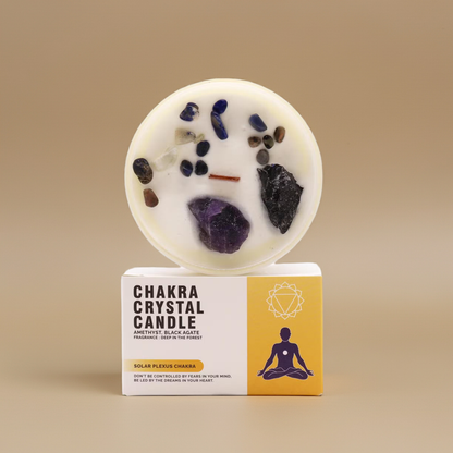 Solar Plexus Chakra Crystal Candle - Amethyst & Black Agate Crystals