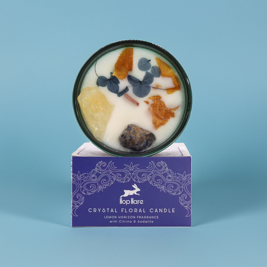 Lemon Fragrance Magic Flower Candle - Citrine & Sodalite Crystals